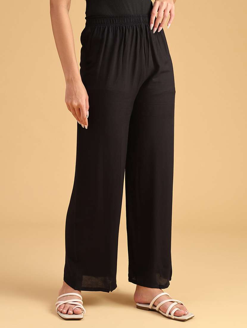 women solid mid rise flared palazzo - 22080236 -  Standard Image - 1