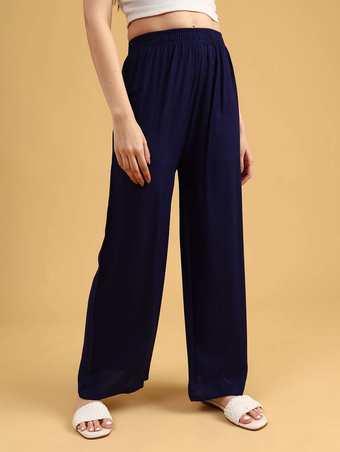 women solid high rise straight palazzo - 22080237 -  Standard Image - 1