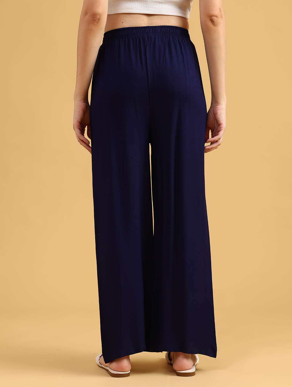 women solid high rise straight palazzo - 22080237 -  Standard Image - 4