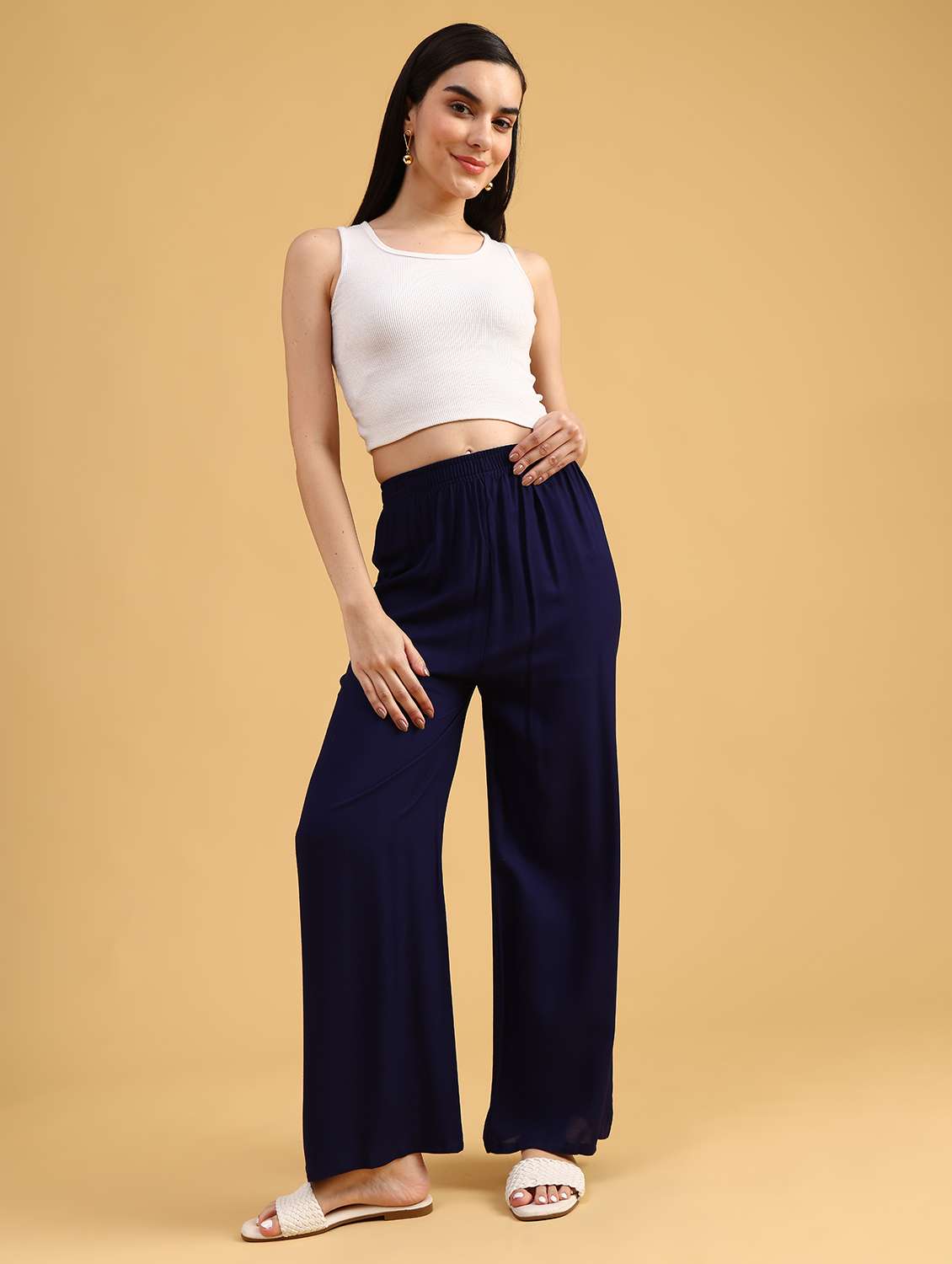 women solid high rise straight palazzo - 22080237 -  Standard Image - 6