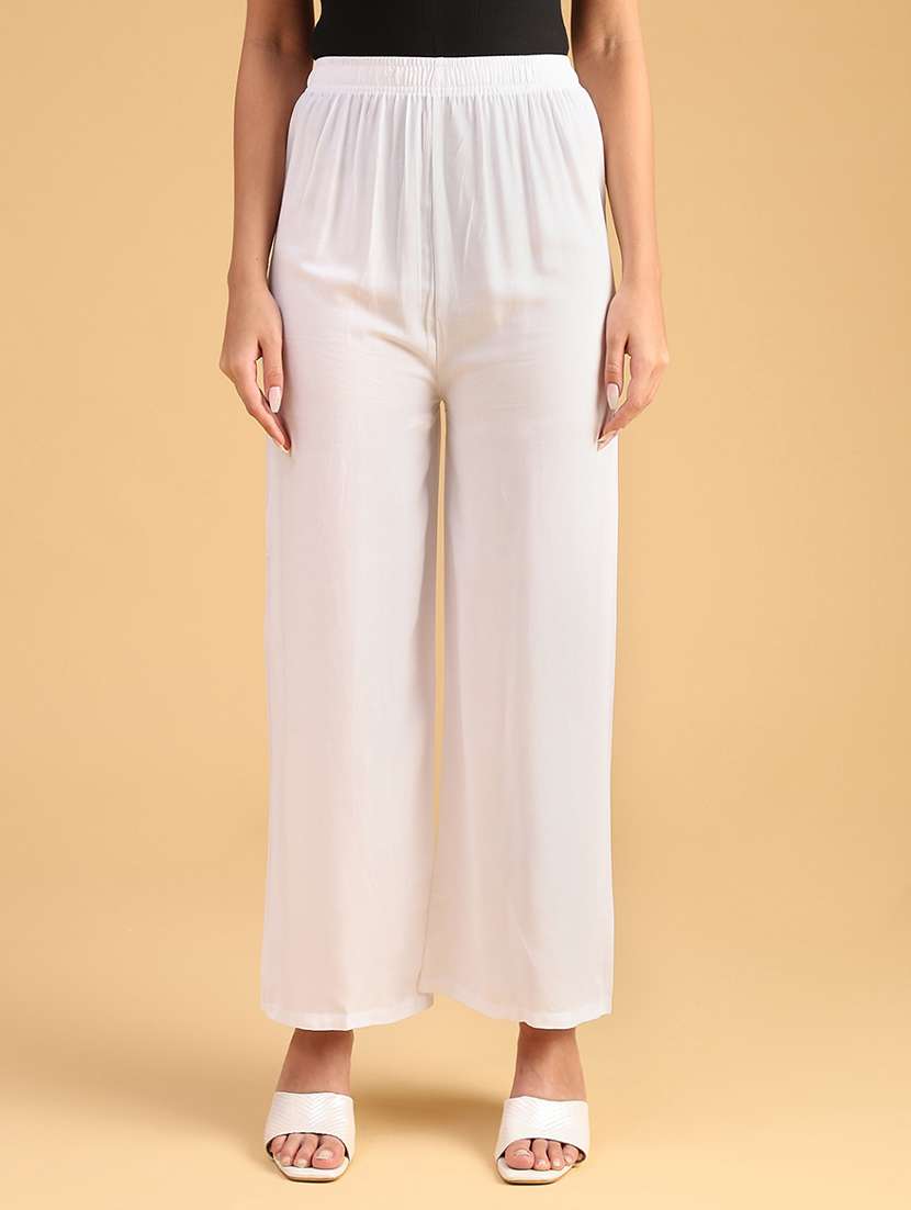 women solid mid rise straight palazzo - 22080238 -  Standard Image - 1