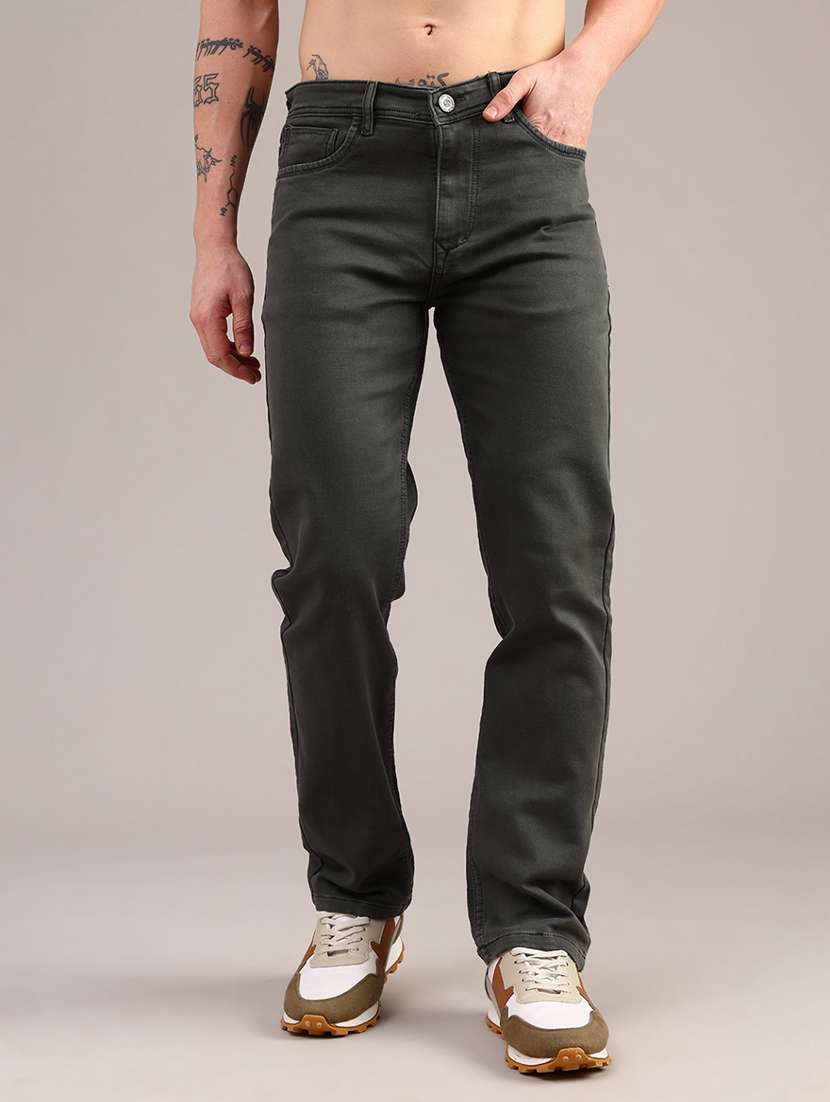 men plain mid rise full length jeans