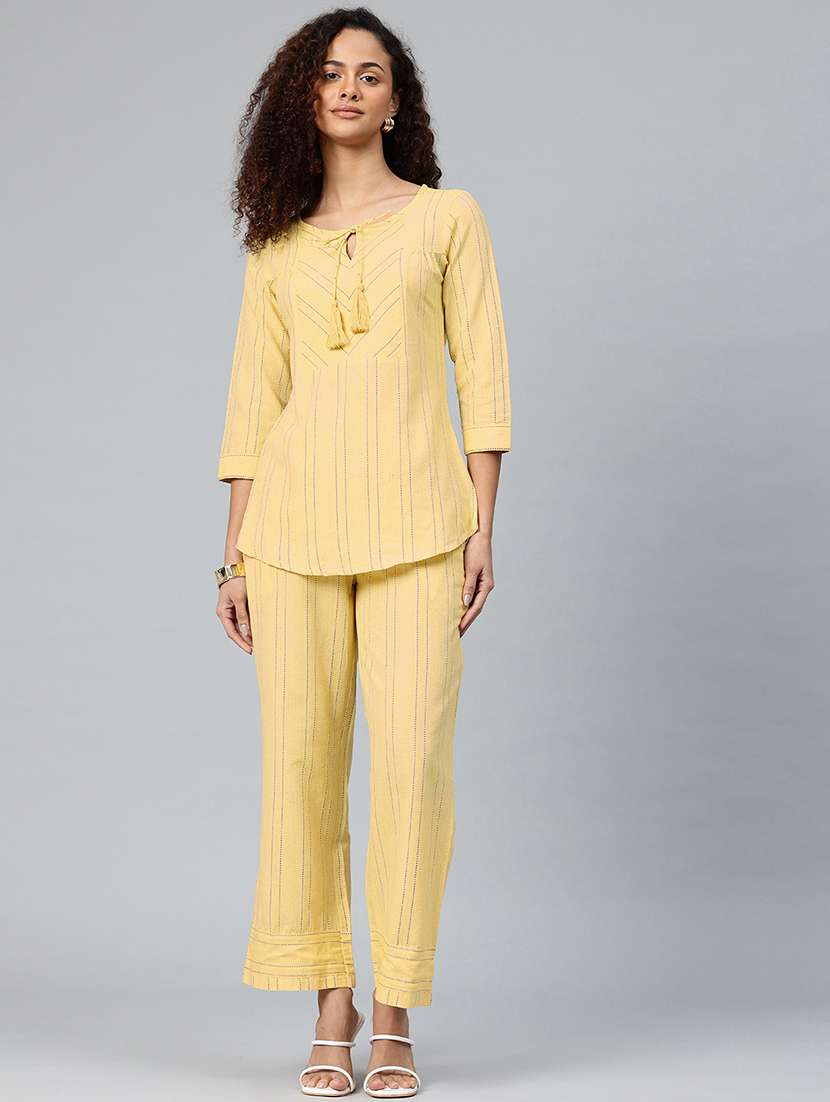 yellow cotton top and trouser set coord - 22080530 - Standard Image - 1
