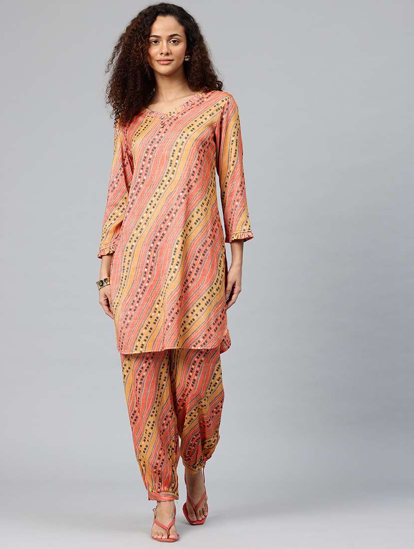 women printed three quarter sleeve co-ord set - 22080533 -  Standard Image - 1