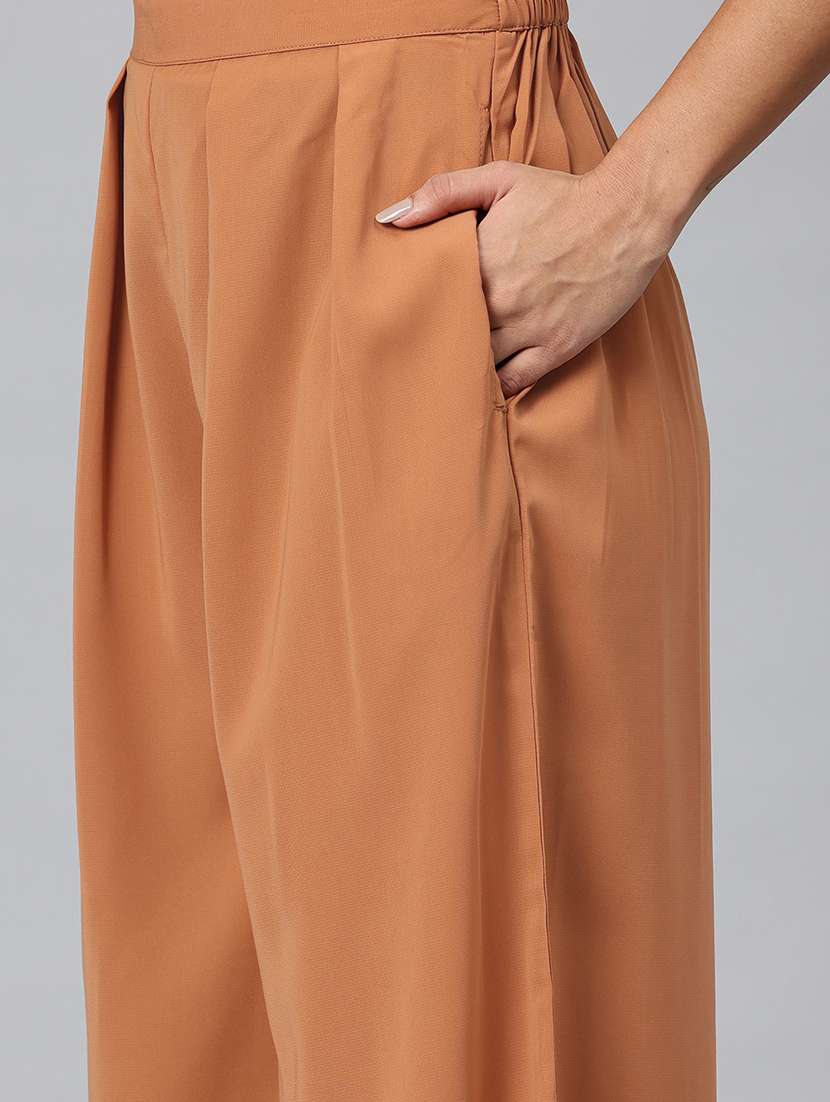 rust polyester top and palazzos set coord - 22080534 -  Standard Image - 4