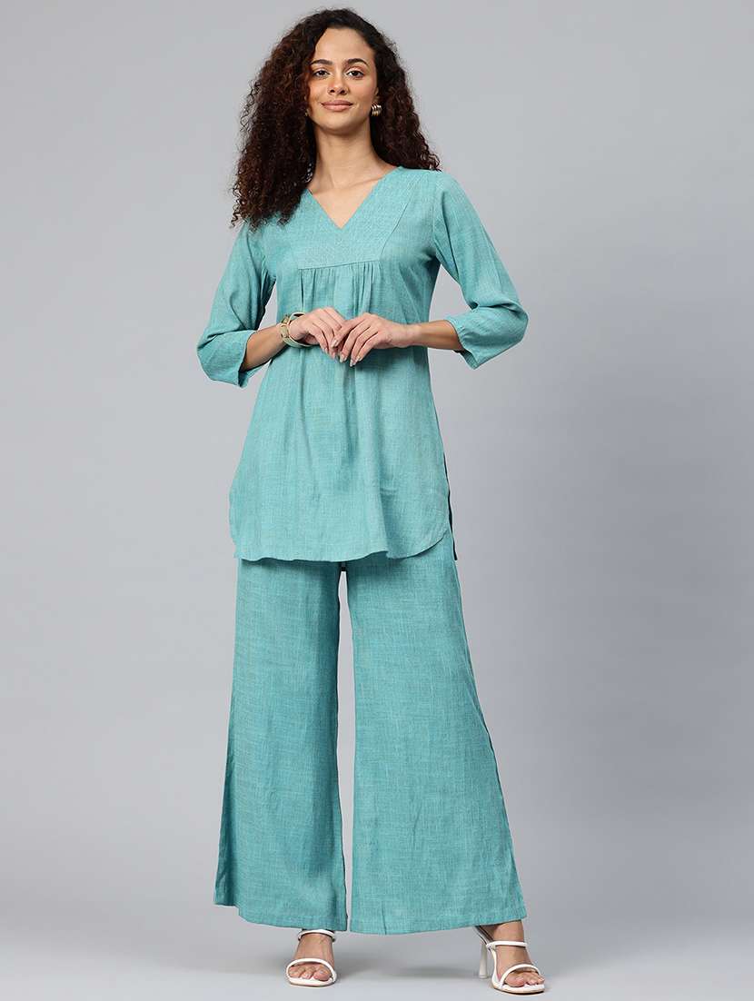 women solid top and palazzo co-ord set - 22080535 -  Standard Image - 1