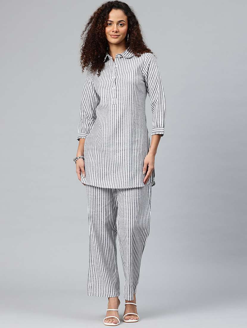 women striped top and trouser co-ord set - 22080541 -  Standard Image - 1
