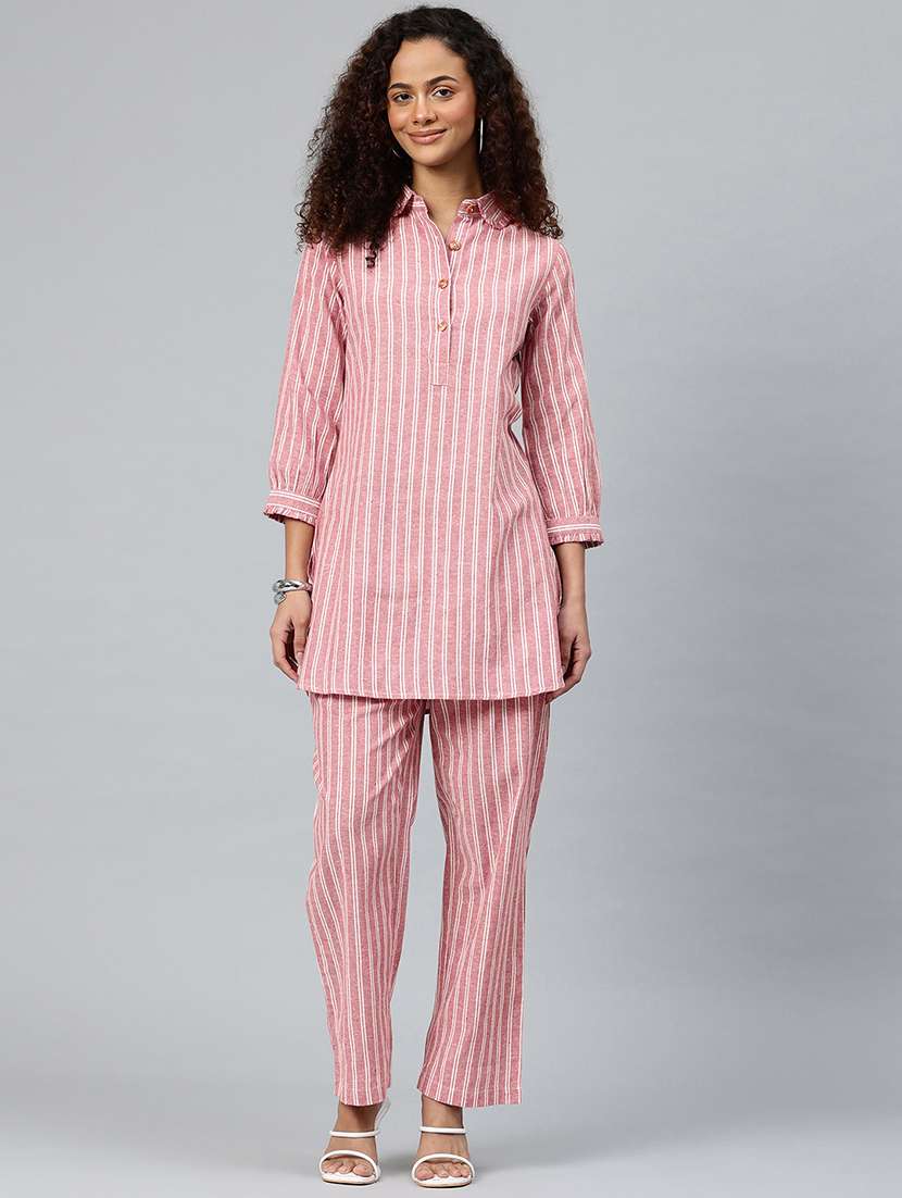 women striped top and trouser co-ord set - 22080542 -  Standard Image - 1
