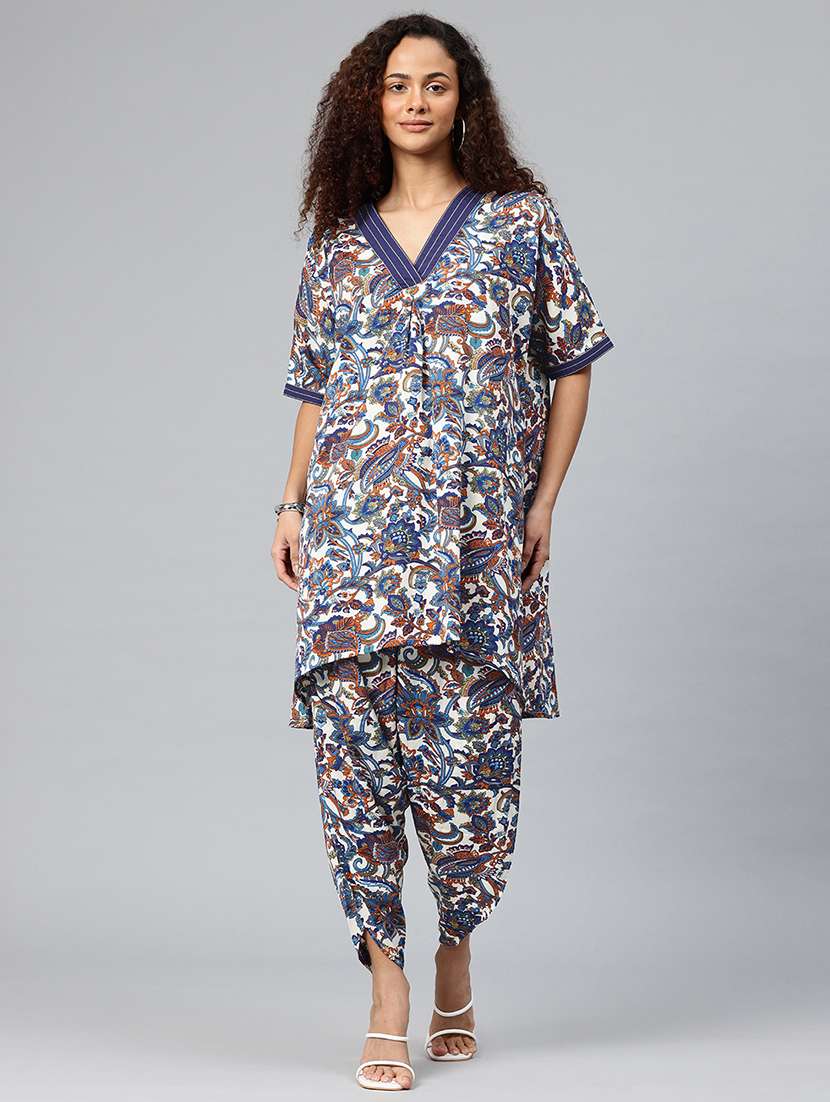 women printed three quarter sleeve co-ord set - 22080549 -  Standard Image - 1