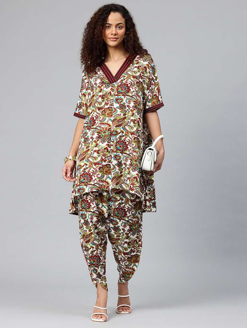women printed three quarter sleeve co-ord set