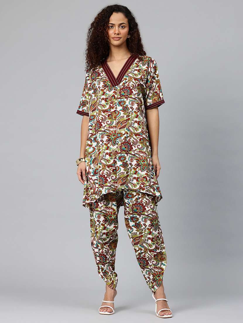 women printed three quarter sleeve co-ord set - 22080550 - Standard Image - 1
