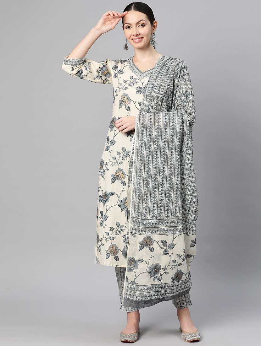 women floral three quarter sleeve kurta pant with dupatta set - 22080552 -  Standard Image - 1