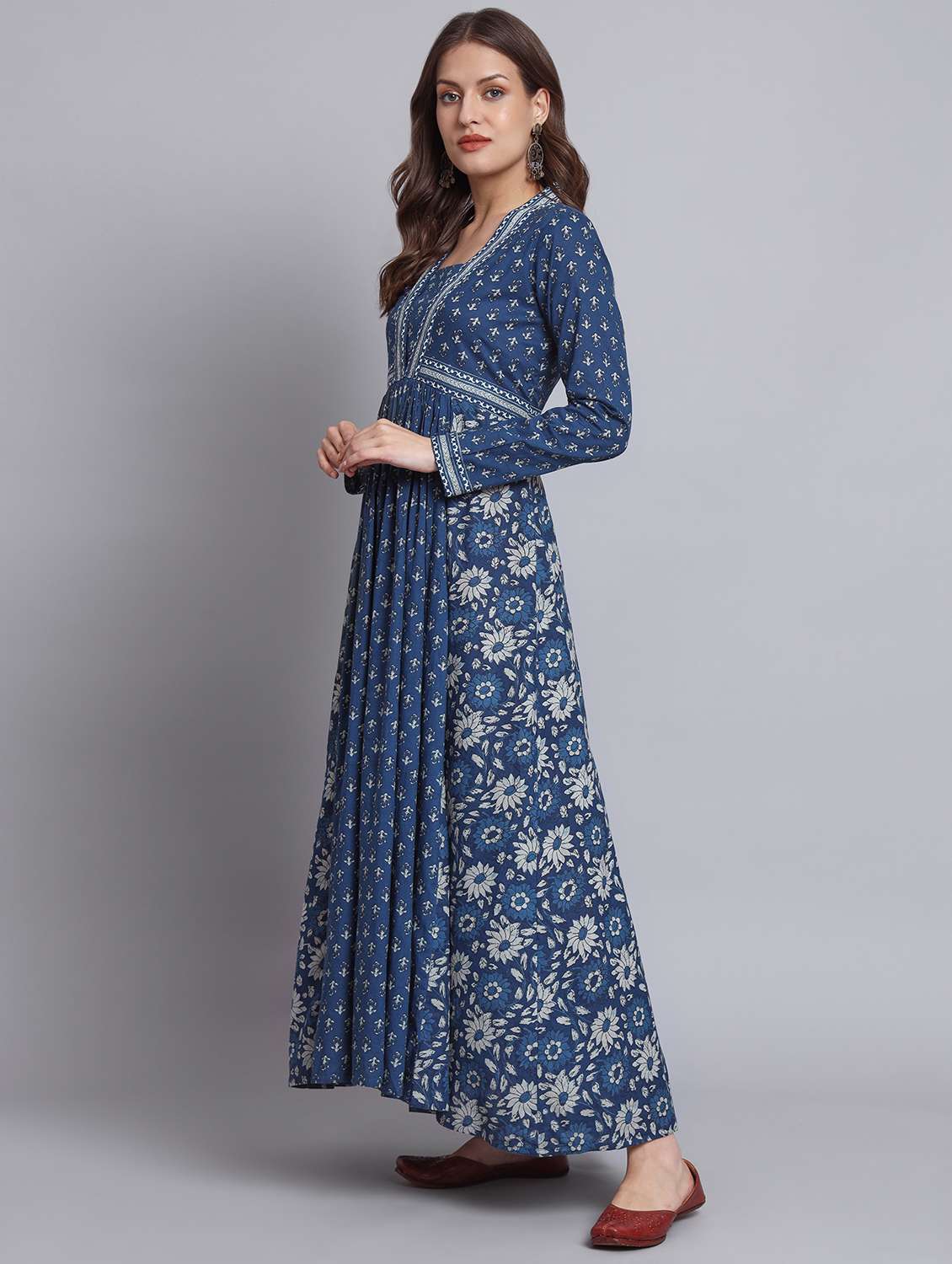 women printed long sleeve flared kurta - 22080570 - Standard Image - 1