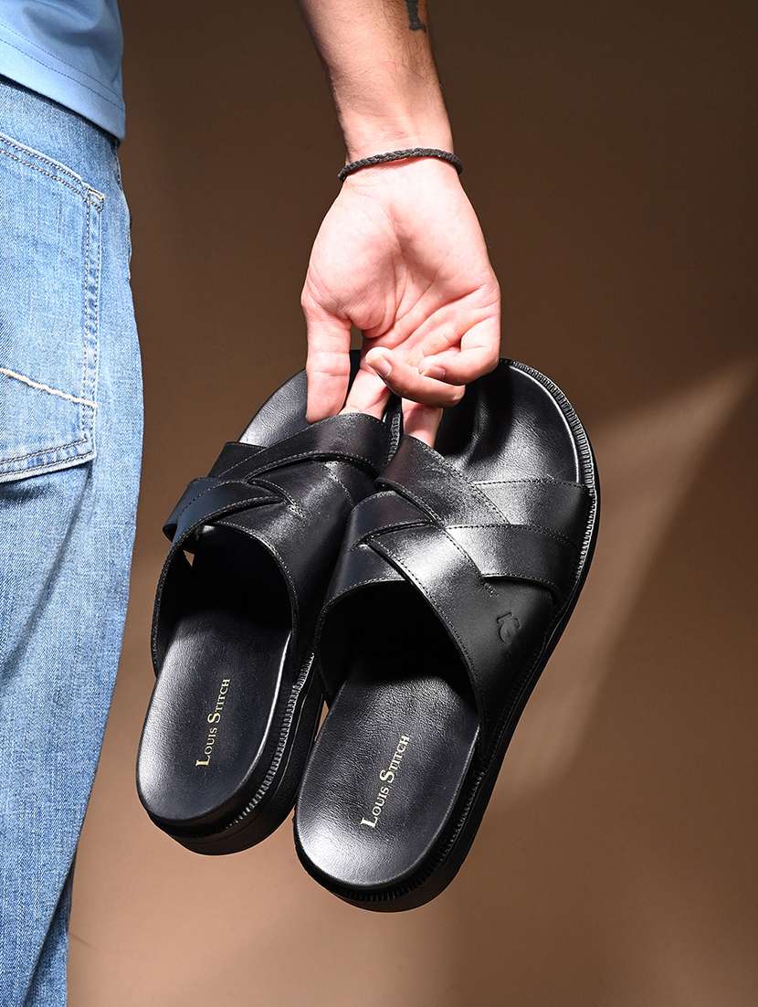 men black slip on sandal