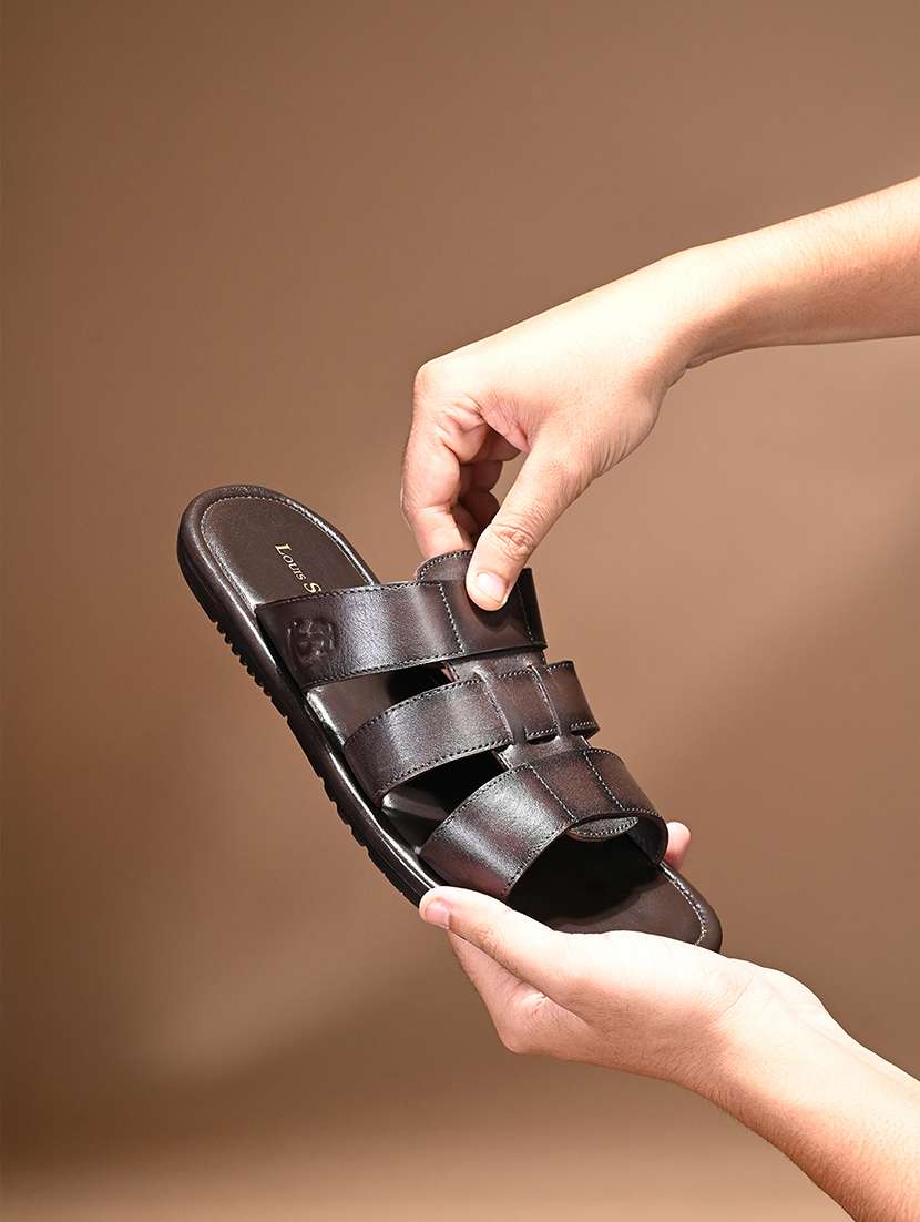 men brown slip on sandal - 22080628 -  Standard Image - 1