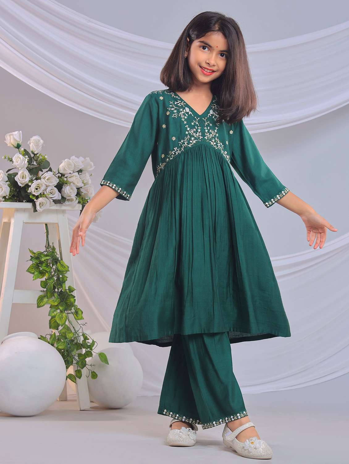 girls embroidered kurta and palazzo with dupatta - 22080641 - Standard Image - 1