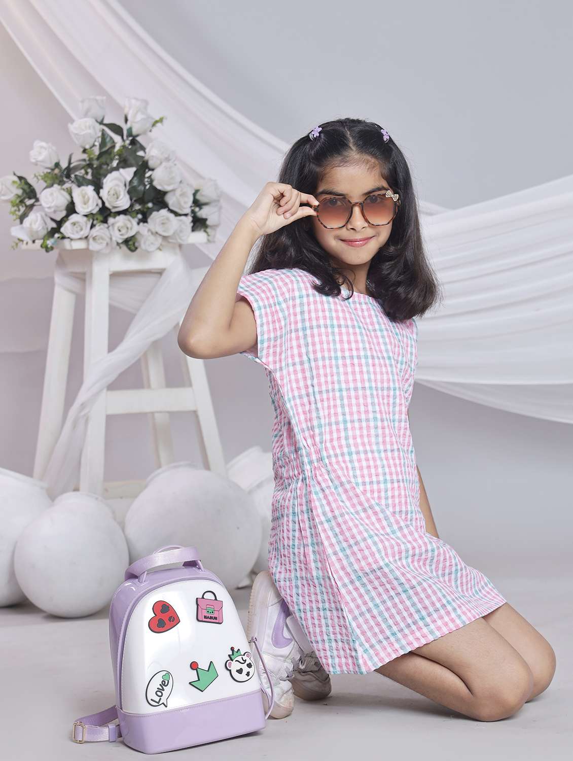 girls checkered short sleeve a-line dress - 22080653 - Standard Image - 4