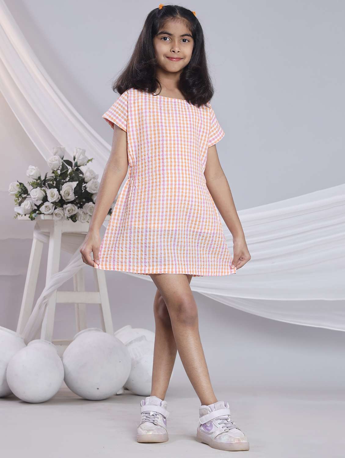 girls checkered short sleeve a-line dress - 22080655 - Standard Image - 4