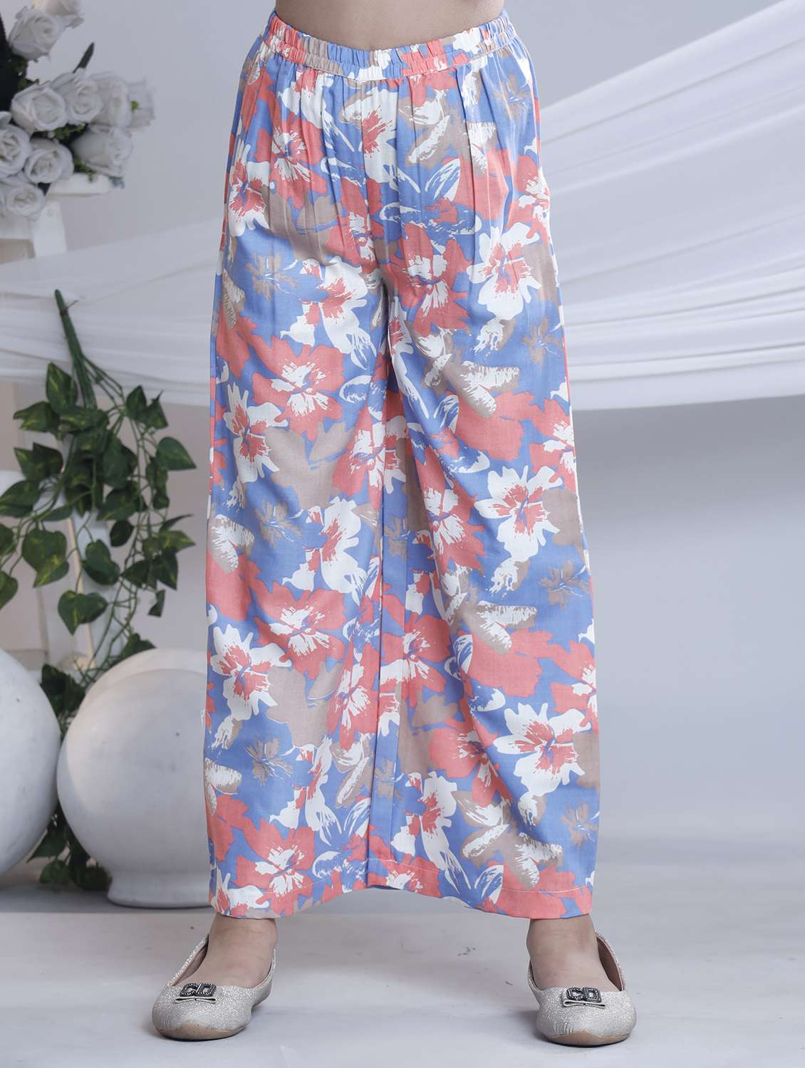 girls printed three quarter sleeve kurta and palazzo set  - 22080665 -  Standard Image - 4