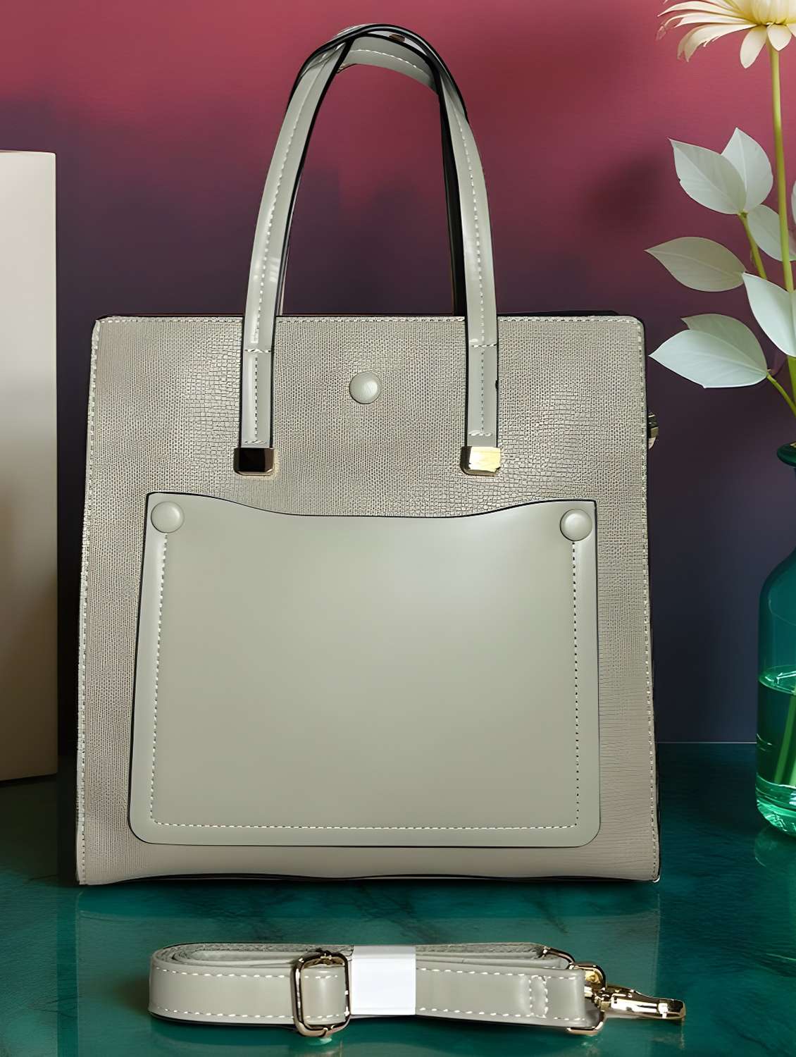 green textured handbag with detachable strap - 22080789 -  Zoom Image - 0