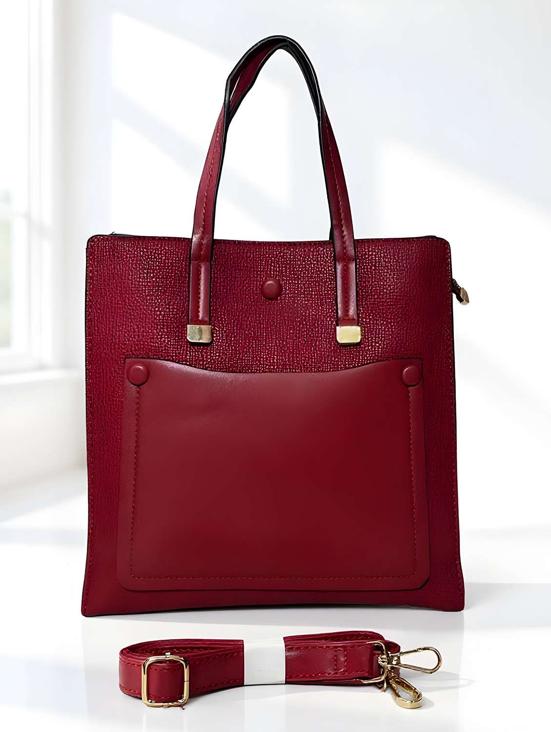 maroon textured handbag with detachable strap - 22080790 - Standard Image - 1