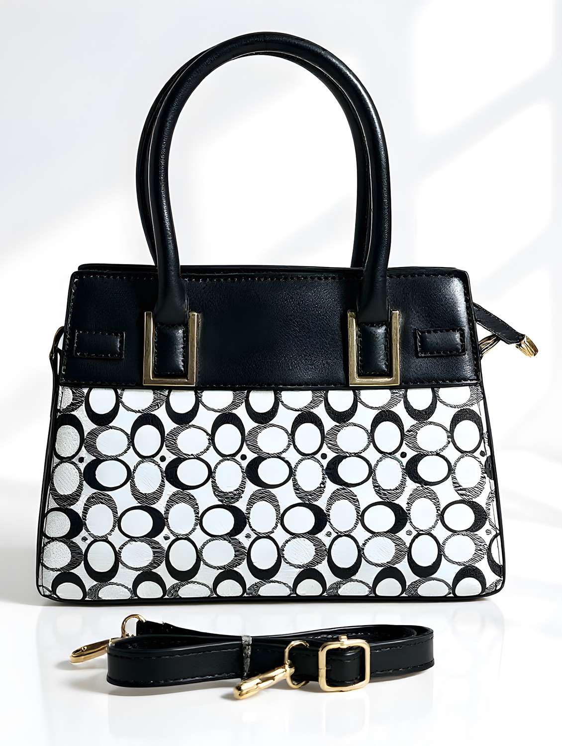 geometric print black and white handbag - 22080791 - Standard Image - 1