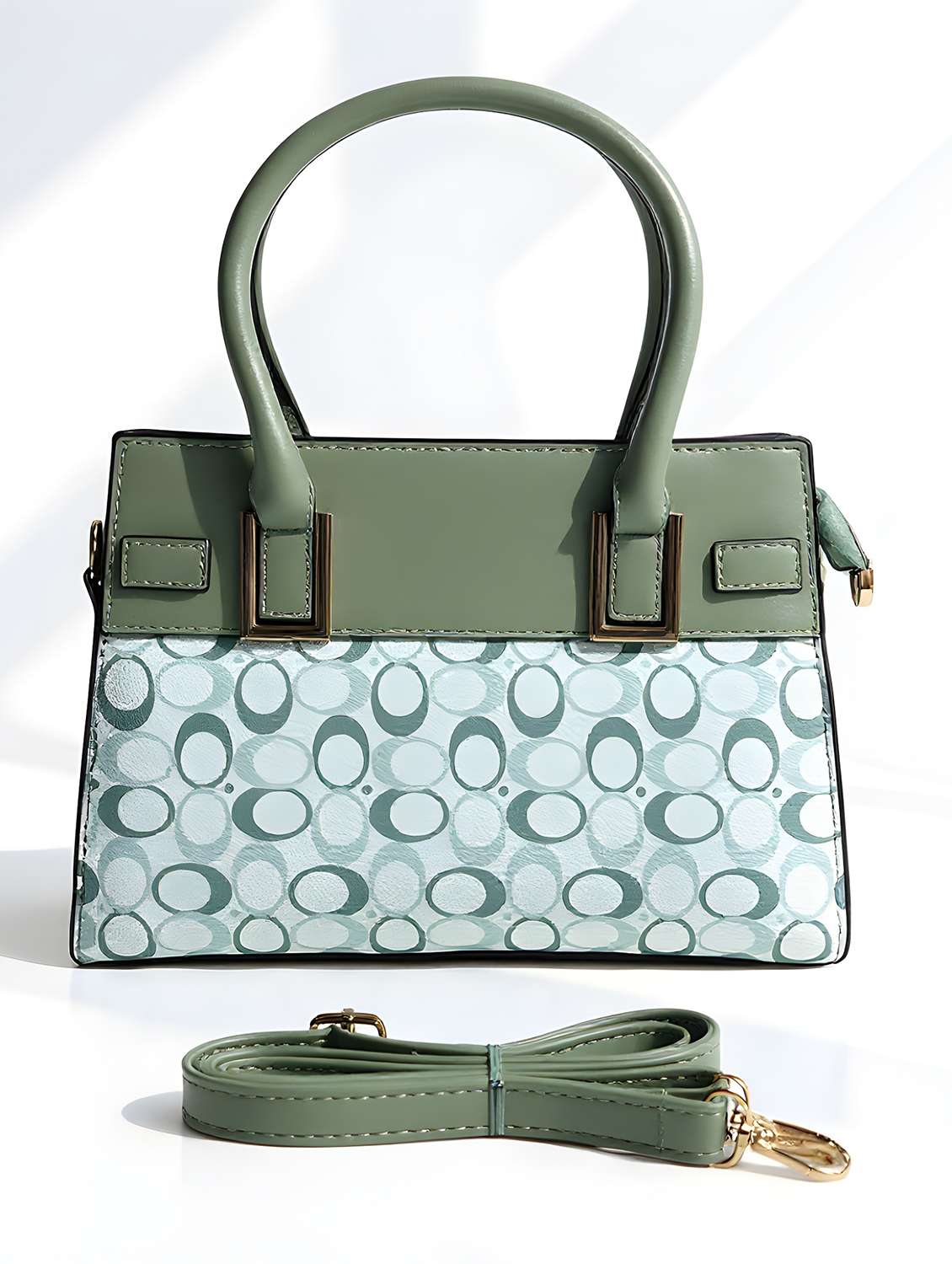 green geometric print handbag with handle - 22080792 -  Standard Image - 1