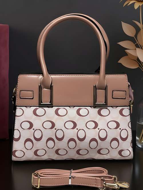 peach geometric print handbag with handle - 22080794 - Standard Image - 0