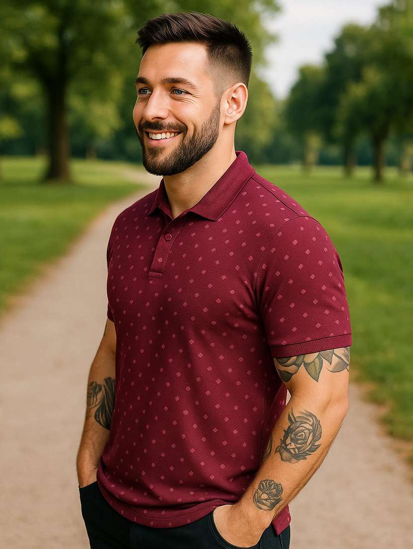 men printed short sleeve regular fit polo t-shirt - 22080912 -  Standard Image - 1