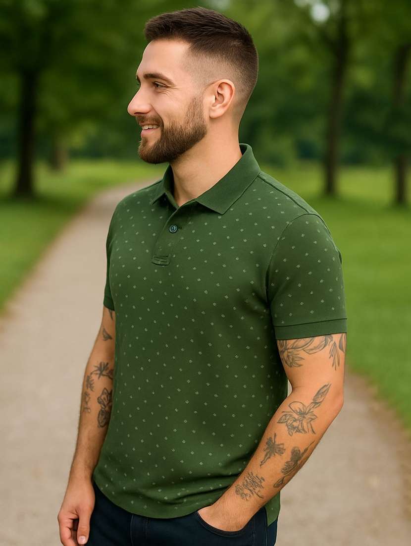 men printed short sleeve regular fit polo t-shirt - 22080913 - Standard Image - 1