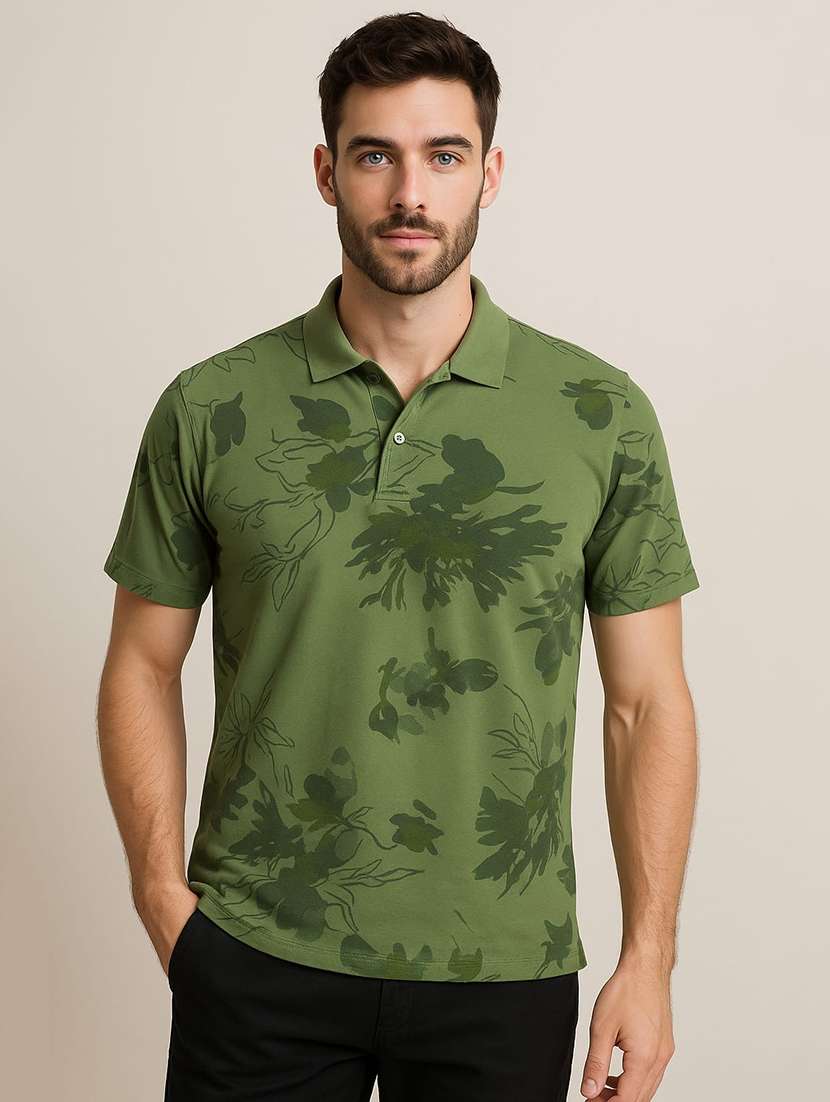 men printed short sleeve regular fit polo t-shirt
