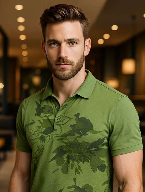 men printed short sleeve regular fit polo t-shirt - 22080917 - Standard Image - 1