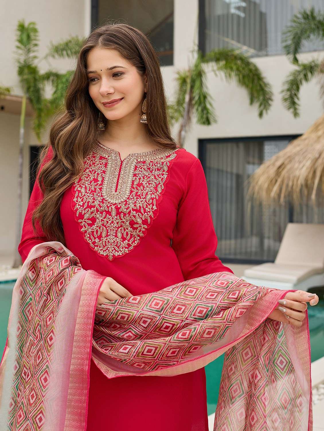women embroidered three quarter sleeve kurta pant with dupatta set - 22080920 - Standard Image - 4