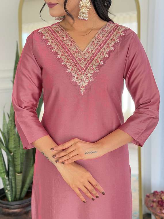 women embroidered three quarter sleeve kurta pant with dupatta set - 22080924 - Standard Image - 4