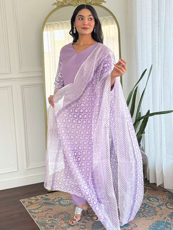 women embroidered three quarter sleeve kurta pant with dupatta set - 22080926 - Standard Image - 1