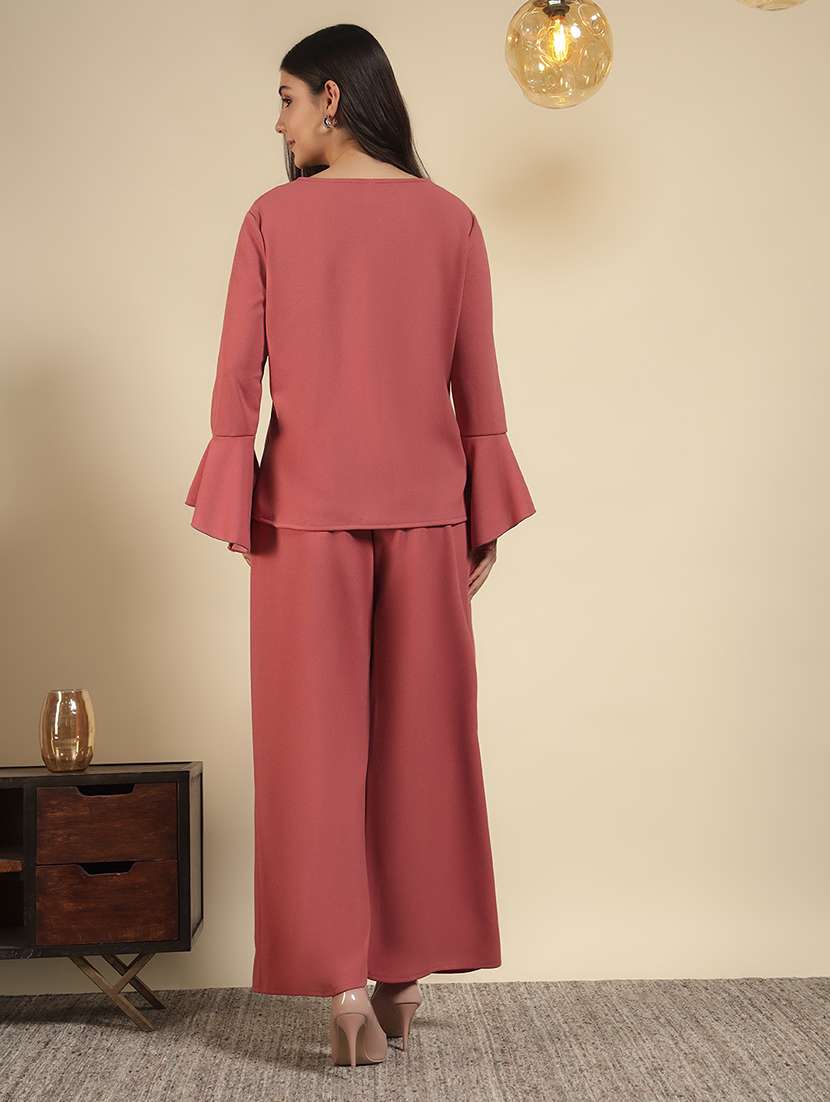 women solid top and palazzo co-ord set - 22080928 - Standard Image - 4