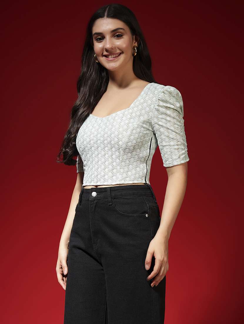 women self design puff sleeve stitched blouse - 22080930 -  Standard Image - 1