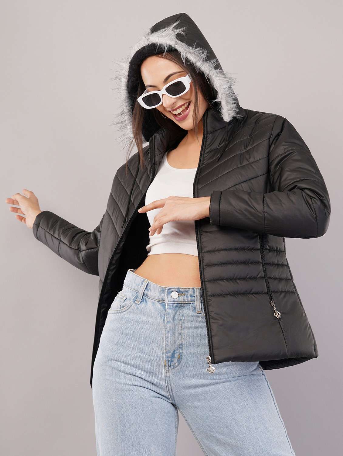 women solid long sleeve puffer jacket - 22080932 - Standard Image - 1