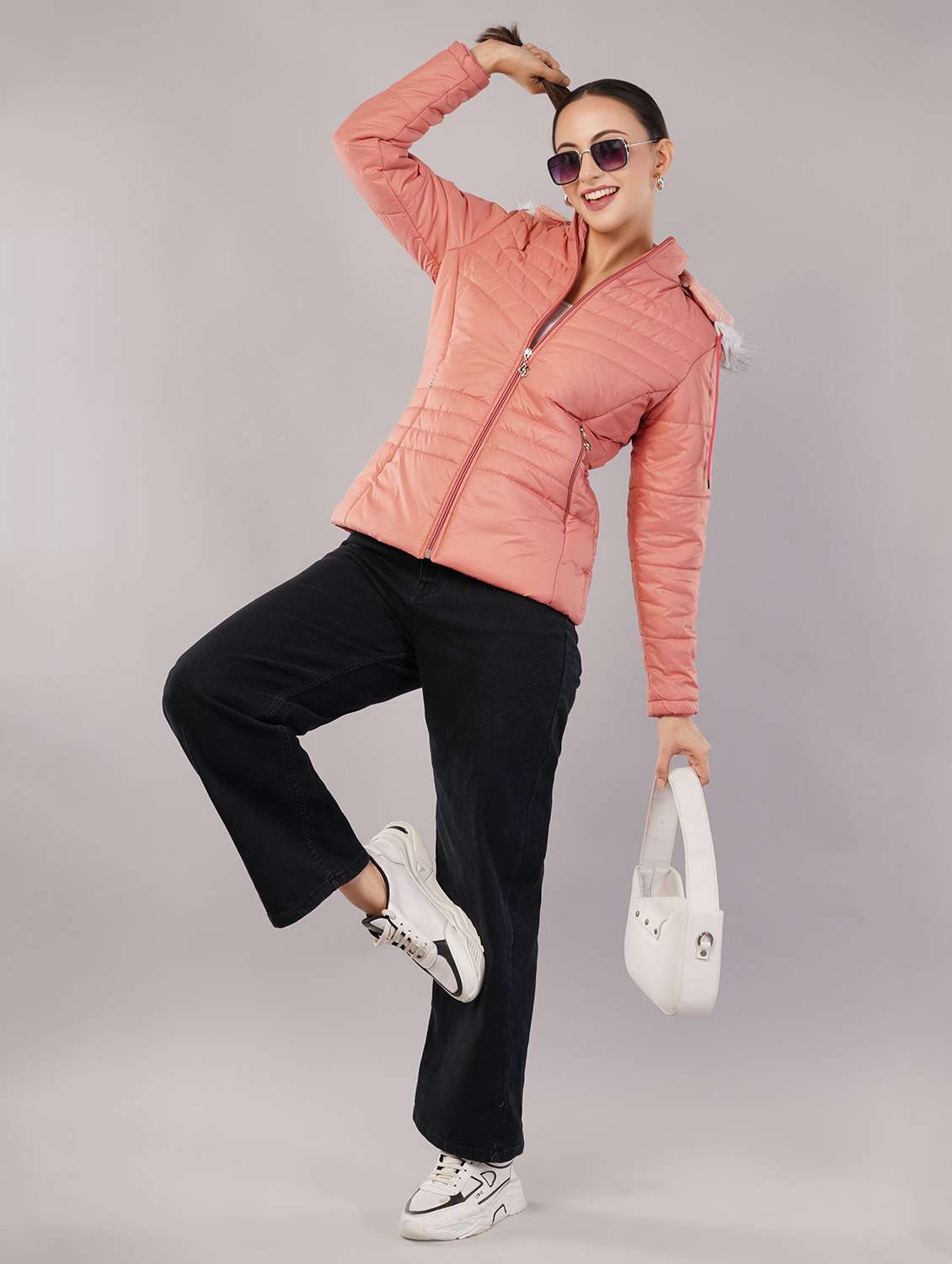 women solid long sleeve hooded quilted jacket - 22080933 - Standard Image - 4