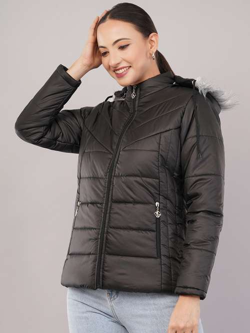 women solid long sleeve hooded quilted jacket - 22080937 -  Standard Image - 0