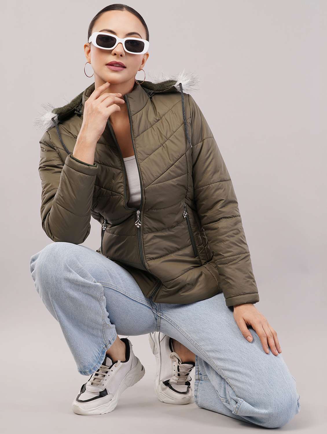 women solid long sleeve hooded quilted jacket - 22080938 -  Standard Image - 4