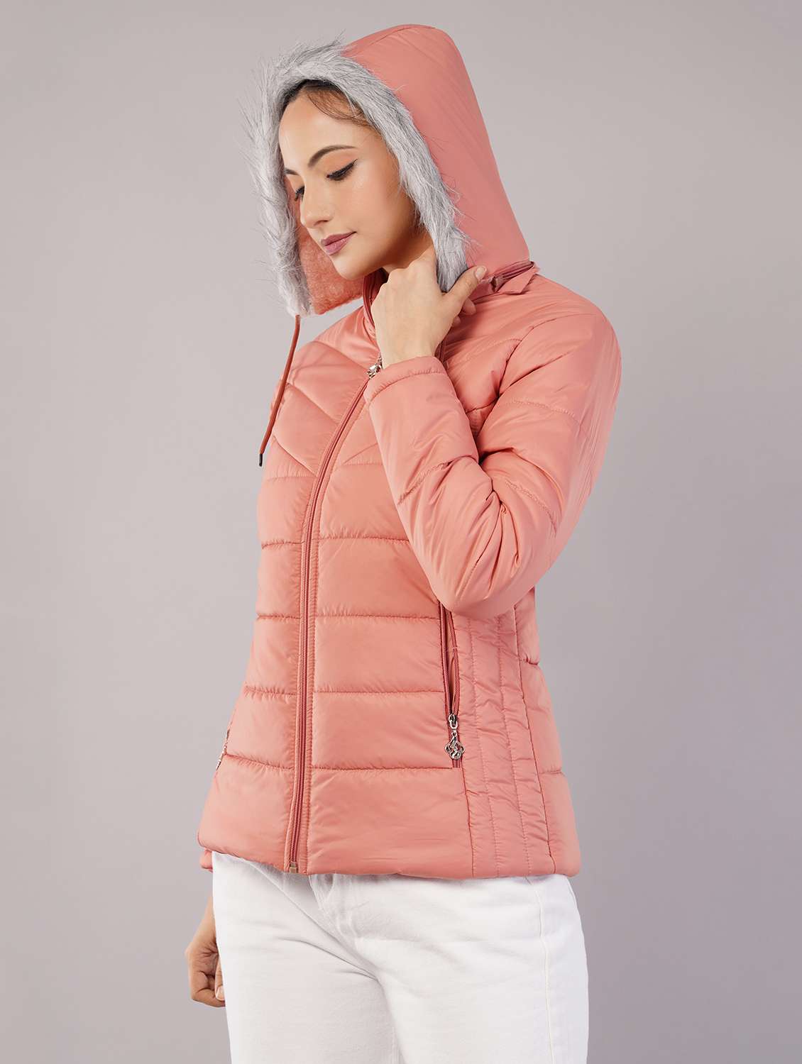 women solid long sleeve hooded quilted jacket - 22080939 -  Standard Image - 1