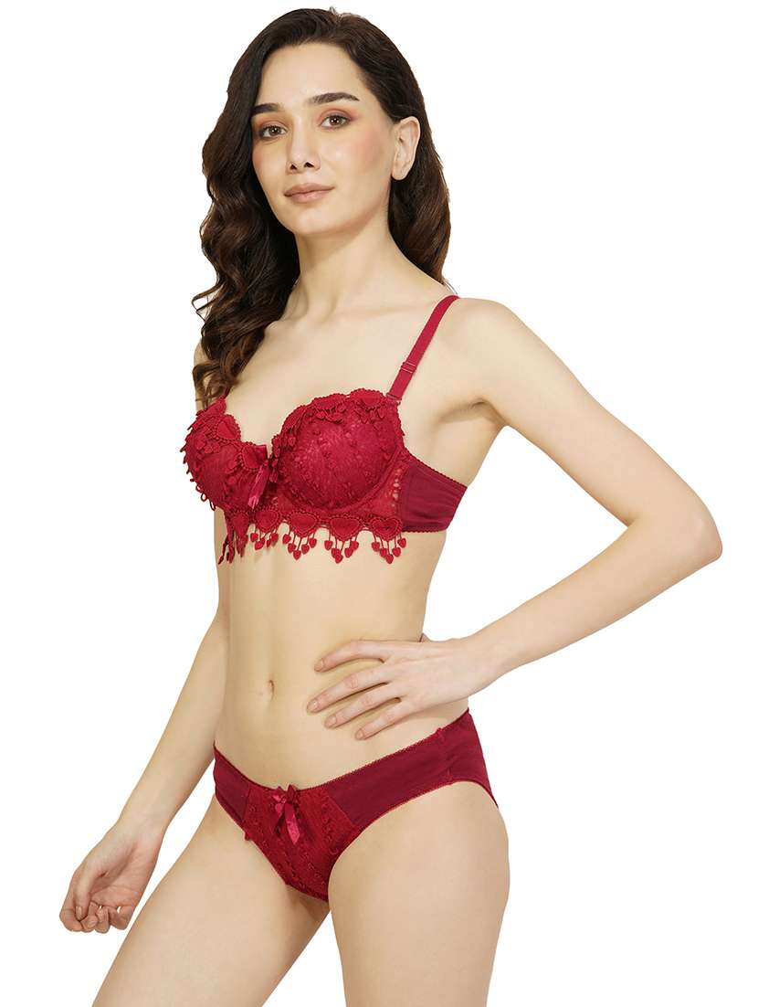 women solid lace bra and panty set - 22080949 -  Standard Image - 1