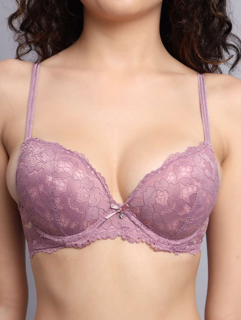 women solid lace bra and panty set - 22080955 -  Standard Image - 4