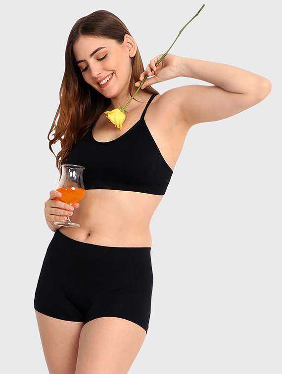 women solid bra and boy shorts set - 22080962 -  Standard Image - 1