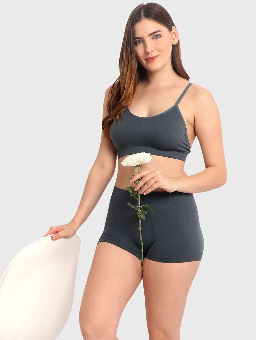 women solid bra and boy shorts set - 22080963 -  Standard Image - 1