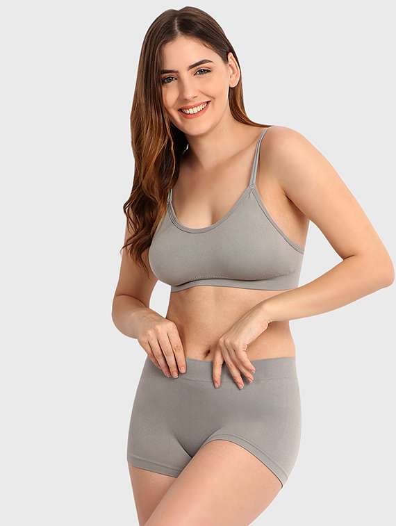 women solid bra and boy shorts set - 22080966 -  Standard Image - 1