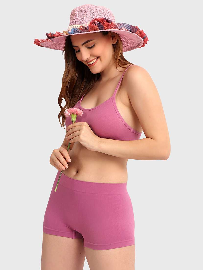 women solid bra and boy shorts set - 22080968 -  Standard Image - 1