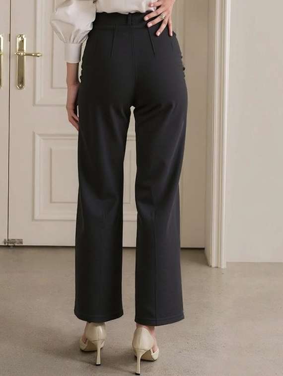 women solid high rise striaght trouser - 22081068 -  Standard Image - 1