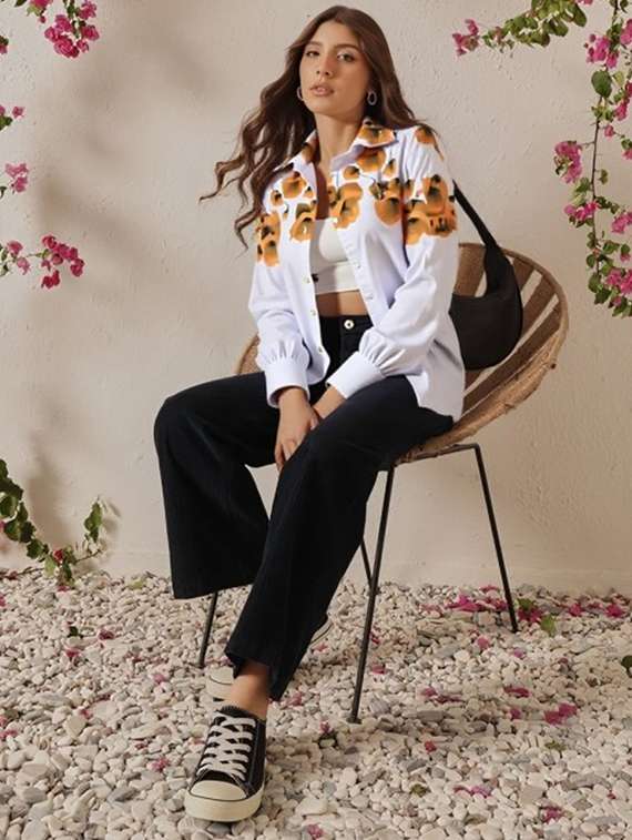 women floral print long sleeve collared shirt - 22081083 -  Standard Image - 1
